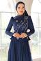 Stone Embroidered Satin Yoryo Silk Combination Hijab Evening Dress K. Indigo 1055 - 2