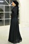 Pearl and Satin Detailed Yoryo Silk Hijab Evening Dress Black 1688 - 6