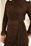 Volan Detailed Lace Hijab Evening Dress Brown 1251 - 6