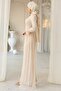 Beli Cape Detailed Stone Decorated Lace Hijab Evening Dress Cream 1252 - 6
