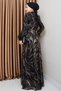 Exclusive Hijab Evening Dress with Feather Detail on the Sleeve, Bead and Sequin Embroidery Black 1000-m - 7