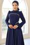 Pearl Detailed Crepe and Satin Combination Flared Hijab Dark Blue 1686 - 4