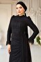Beli Cape Detailed Stone Decorated Lace Hijab Evening Dress Black 1252 - 2