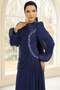 Yoryo Silk Hijab Evening Dress with Pearl and Pilise Detail K. Indigo 1249 - 4