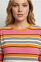 Plus Size Striped Lycra T-Shirt with Slit Detail 303505 - 5