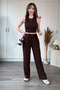 Ruffled Crop Crew Neck Brown Pants Suit - 8