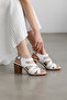WOMEN'S WHITE GENUINE NATURAL LEATHER THICK HEEL STRAPPED SANDALS