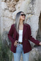 Burgundy Gold Single Button Blazer Jacket - 2