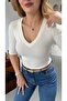 Premium Series V-Neck Half Sleeve Ecru Basic Blouse - 2