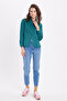 Women's Slim Fit Slim Fit Long Sleeve Cotton Bodycon Textured Green Basic Shirt - 2