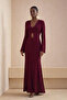Burgundy Low-Cut Lace-Like Knit Dress 2835 - 2