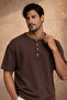 Roth Relaxed Fit Casual Henley Collar Waffle Fabric Summer Short Sleeve T-Shirt - Mink - 8