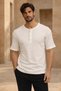 Roth Relaxed Fit Casual Henley Collar Waffle Fabric Summer Short Sleeve T-Shirt - Ecru