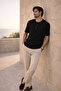 Roth Relaxed Fit Casual Henley Collar Waffle Fabric Summer Short Sleeve T-Shirt - Black - 3