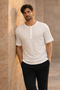 Roth Relaxed Fit Casual Henley Collar Waffle Fabric Summer Short Sleeve T-Shirt - Ecru - 4