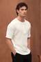 Roth Relaxed Fit Casual Henley Collar Waffle Fabric Summer Short Sleeve T-Shirt - Ecru - 6