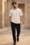 Roth Relaxed Fit Casual Henley Collar Waffle Fabric Summer Short Sleeve T-Shirt - Ecru - 3