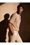 Roth Relaxed Fit Casual Henley Collar Waffle Fabric Summer Short Sleeve T-Shirt - Beige - 8