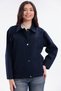 Women's Navy Blue Oversize Seasonal Gabardine Jacket with Snap Detail and Inner Pocket - 3