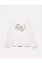 100% Cotton Oversize Fit Pretty Plate Printed - Crew Neck Long Sleeve T-Shirt