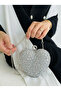 Women's Silver Crystal Stone Heart 2-Strap Evening Dress Bag