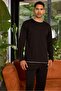 Men's Midi Collar 100% Cotton 4 Season Long Sleeve Stripe Detailed Pajama Set - 3