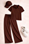 Women's Comfortable Fit Double Pocket Modal Fabric Polo Neck T-Shirt Pants Set