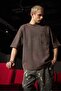 Men's Oversize Premium Pocket Embroidered T-Shirt Brown - 4