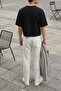 Men's Baggy Belted Elastic Waist Cotton Trousers White - 4