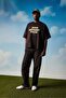 Men's Boxy Fit Crew Neck Letter Printed T-Shirt Brown - 5