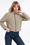 Women's Beige Balloon Sleeve Oversize Zippered Bomber Jacket - 6