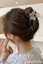 Women's Blue Gold Butterfly Detailed Elegant Metal Latch Buckle - Luxury Latch Hair Buckle - 3