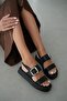 Nency Thin Heeled Silver Buckle Detailed Elastic Women's Sandals - Black - 6