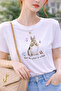 Women's Relaxed Fit Printed T-Shirt - Colorful Rabbit Printed T-Shirt