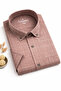 Men's Red Color Short Sleeve Shirt with Striped Collar, Buttoned and Pockets