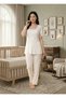 Women's Ecru Lace Piece 3-Piece Maternity Pajama Set with Dressing Gown - 5