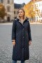 Women's Large Size Plaid 120 Cm Seasonal Navy Blue Quilted Coat 1042