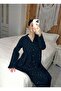 Black Color Glittery Star Patterned Seasonal Long Sleeve Cotton Fabric Maternity Pajama Set - 5