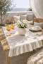 100% Cotton Raw Linen Vintage Frilled Ruffled Runner