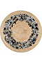 Boho 930 Floral Patterned Round Natural Color Double Sided Carpet Made with Jute Nature Yarn