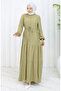 Viscose Fabric Half Button Dress 0085-06 Khaki - 2
