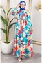 Viscose Fabric Waist Lace-Up Dress 7124-05 Turquoise - 2