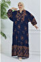 Navy Blue Balloon Sleeve Patterned Dress - 5585-02 - 5