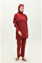 Ruffle Detailed 4-Piece Fully Covered Hijab Swimsuit 2225A-04 Claret Red - 2