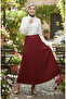 Elastic Waist Pleated Skirt 0213-04 Claret Red