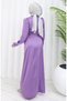 Pile detailed satin evening dress 6374-03 lilac - 5