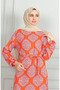 Patterned Belted Viscose Dress 0493-03 Orange Purple - 4