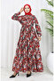 Spring half button floral print dress 0361-02 red - 2