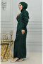 Pile detailed satin evening dress 6154-05 emerald green - 5