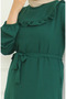 Aerobin fabric frilly belted dress 0478-01 emerald green - 4